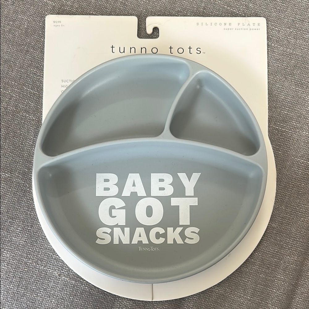 Tunno Tots Gray Baby Got Snacks Silicone Plate with Compartments